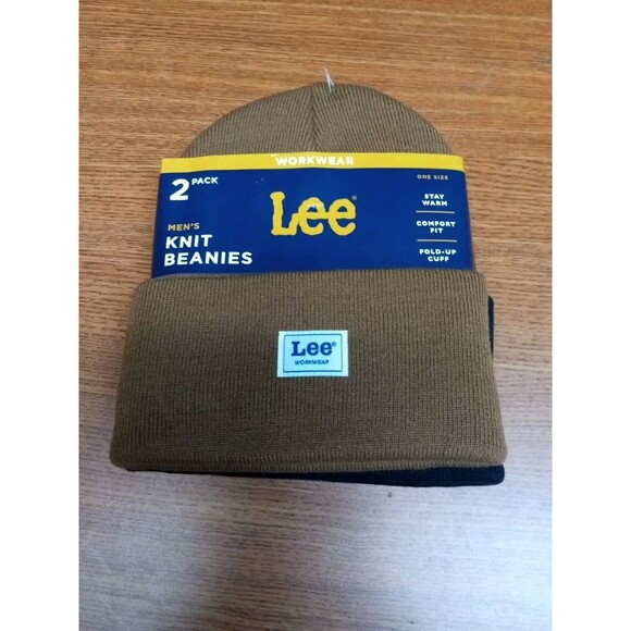 Lee Workwear 2 Pack Black and Tan Knit Beanie One Size - Picture 2 of 3